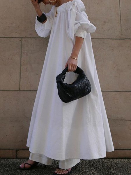 

Plain Off The Shoulder Loosen Maxi Dress, White, Maxi Dresses