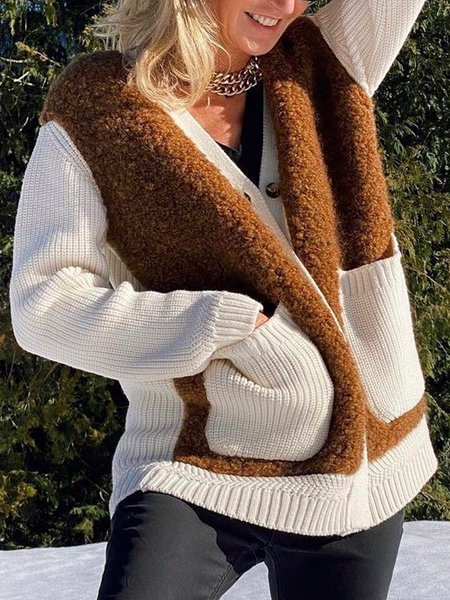 

Yarn/Wool Yarn Loosen Casual Outerwear, Apricot, Cardigans