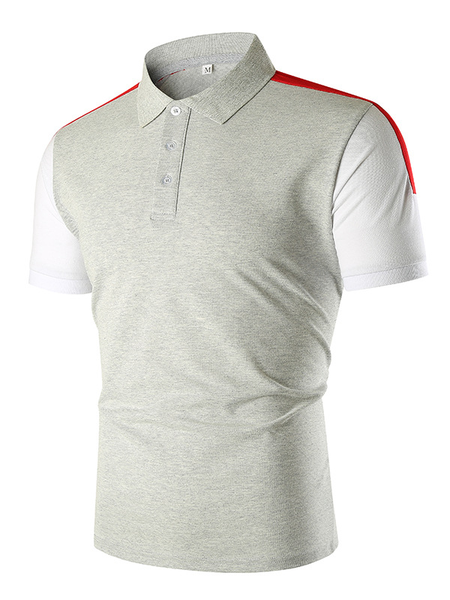 

Mens Patchwork Polo Collar Short sleeve Casual Polo Shirts, Light gray, Men's t-shirts
