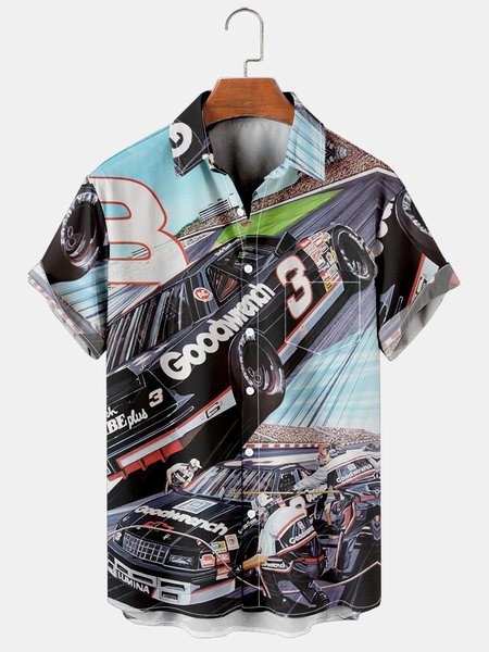 

Mens Nascar Racing Cars Print Casual Breathable Chest Pocket Short Sleeve Hawaiian Shirts, Blue, Men's Floral shirt
