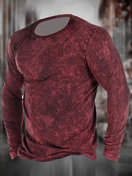 

Men's Retro Casual Long-sleeved Tee, Red, T-shirt