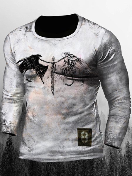 

Men's Wing Pattern Casual Long Sleeve Tee, T-shirt
