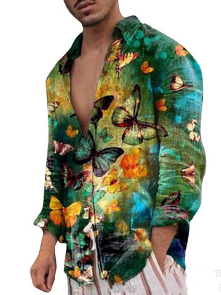 

Retro Casual Butterfly Print Casual Shirt, As picture, Shirts ＆ Blouse