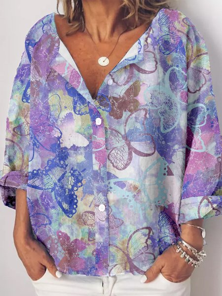 

Tie-dye butterfly print special spring casual design ladies shirt, Multicolor, Shirts & Blouses