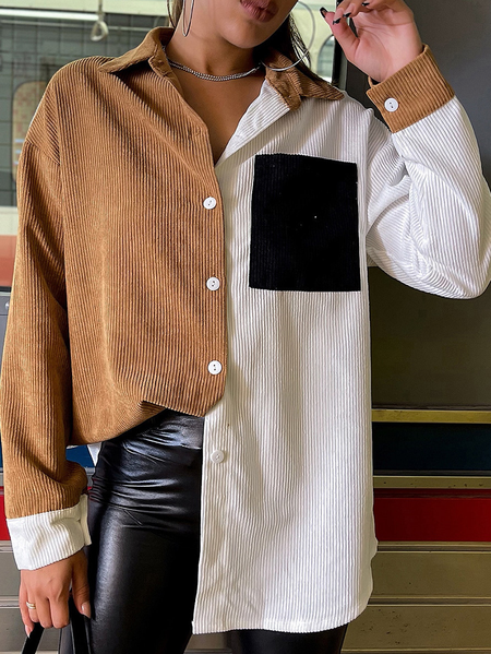 

Casual Color Block Lapel Shirts & Tops, Multicolor, Shirts & Blouses