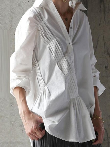 

Loosen Shirt Collar Casual Long Sleeve Top, White, Blouses and Shirts