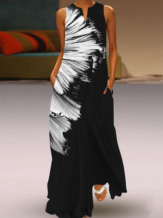 

V Neck Dresses, Black-white, Dresses