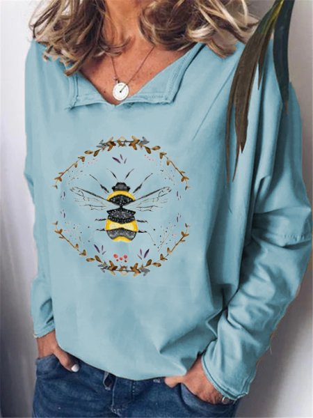 

Cotton Blends Animal Casual V Neck Shirts & Tops, Blue, T-Shirts