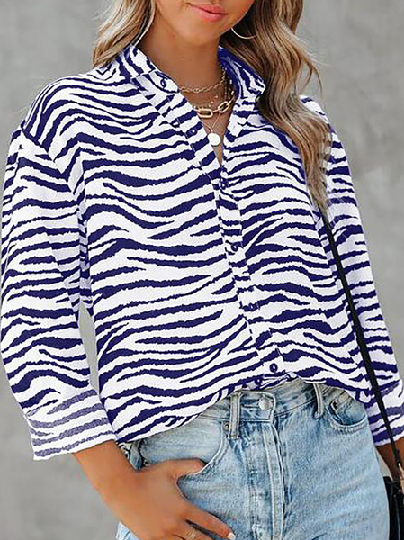 

Casual Zebra Loosen Shirts & Tops, Blue, Shirts & Blouses