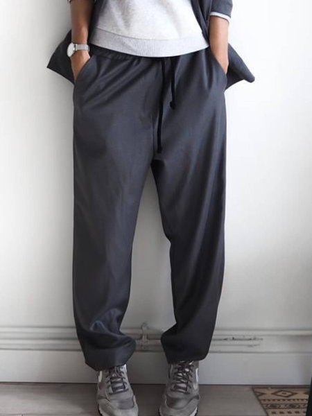 

Solid Pockets Casual Cotton Blends Pants, Black, Pants