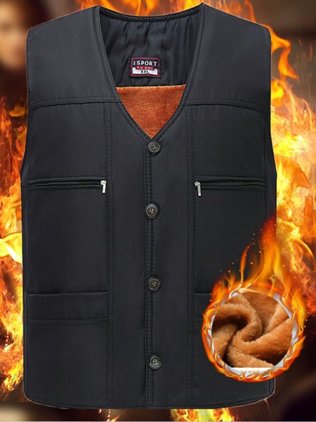 

Men's Casual Plus Velvet Cold And Warm Vest, Black, Outerwear