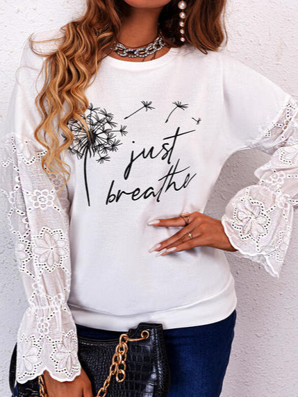 

Letter Loosen Crew Neck Shirts & Tops, White, Tops