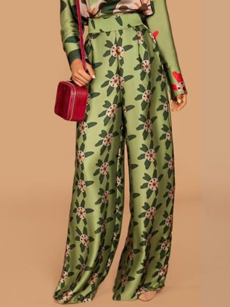 

Loosen Printed Wide Leg Pants, Green, Wide Leg Pants