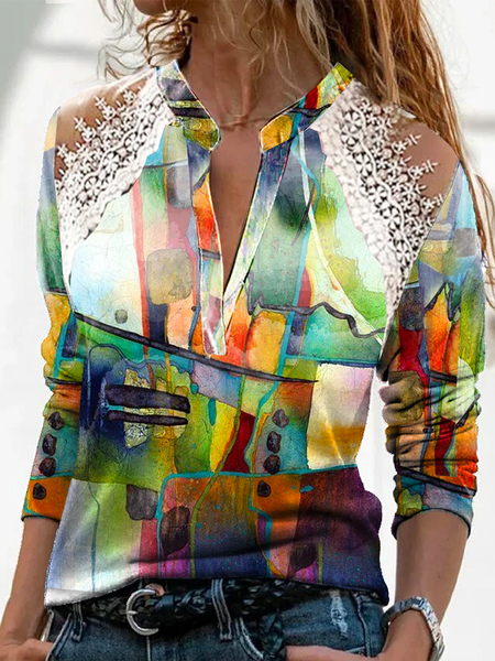 

Geometric Casual Loosen Shirts & Tops, Multicolor, Tops