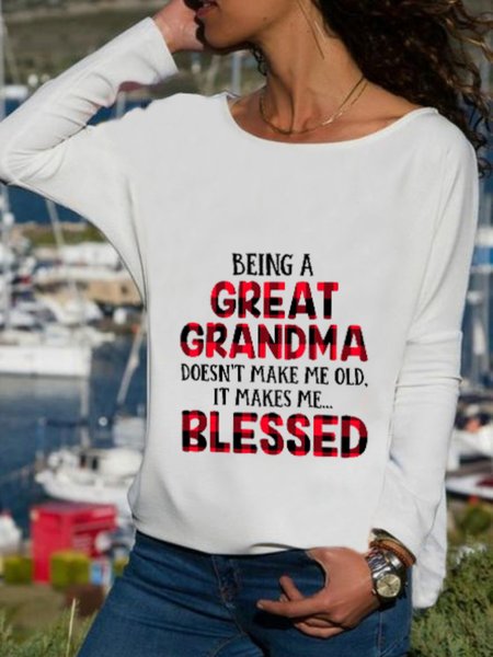 

Casual Long Sleeve Round Neck Plus Size Printed Tops T-shirts, White, T-Shirts