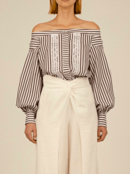 

Spring Long sleeve Elegant Off The Shoulder Daily Off the shoulder Tops, Stripe, Tops