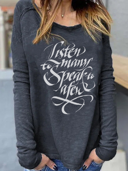 

Casual Raglan Sleeve Letter Crew Neck Shirts & Tops, Gray, Tops