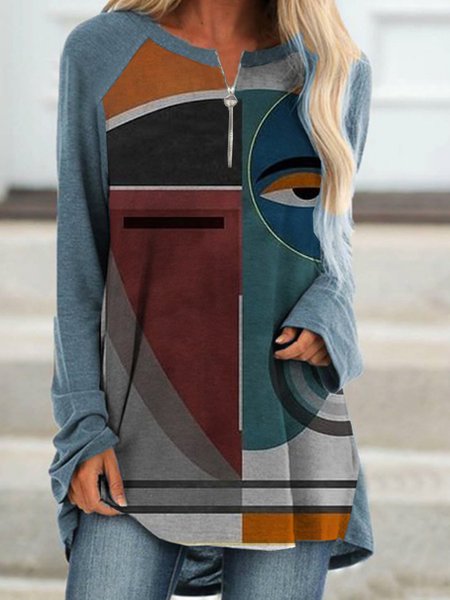 

Figure Loosen Crew Neck Cotton Blends Casual Shirts & Tops, Blue, T-Shirts