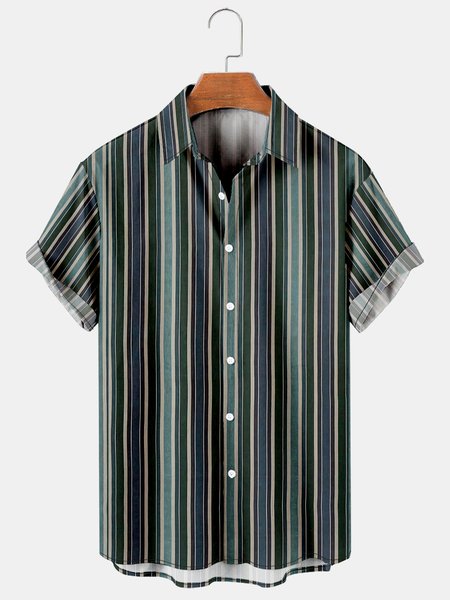 

Vacation Leisure Geometric Elements striped Pattern Hawaiian Style Printed Shirt Top, As picture, Men's Floral shirt