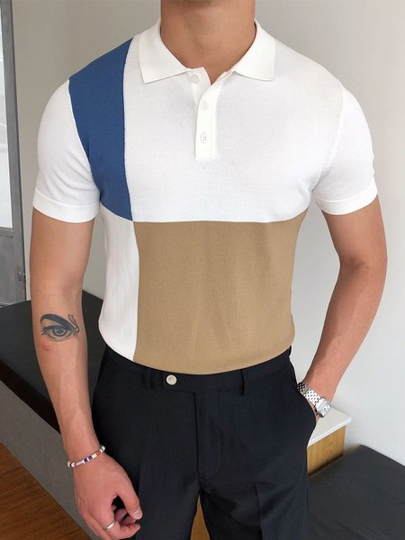 

Men's Contrasting Yarn Casual Short Sleeve POLO, As picture, Men's t-shirts