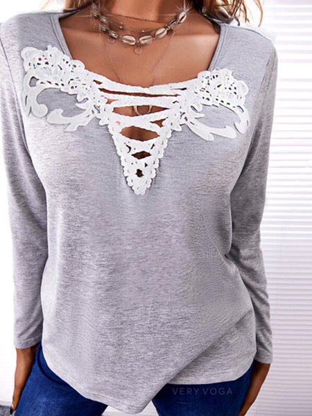 

Crew Neck Star Elegant Shirts & Tops, Gray, Tops
