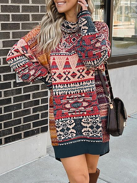 

Plus size Geometric Casual Dresses, Multicolor, Mini Dresses
