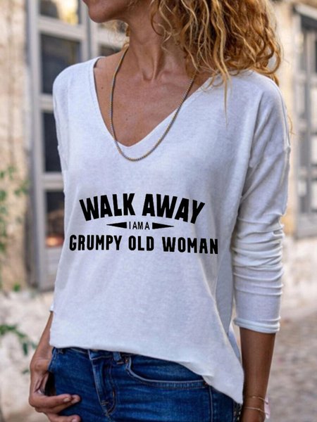

Casual Long Sleeve V Neck Plus Size Printed Tops T-shirts, White, T-Shirts