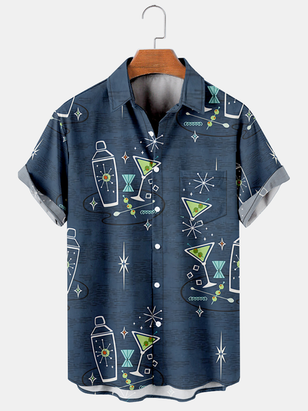 

Vintage Geometric Shirt Collar Shirt & Top, Navy blue, Men's shirts