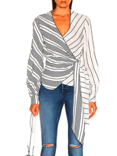 

Spring Long sleeve Striped V Neck Daily Lightweight Tops, Stripe, Tops