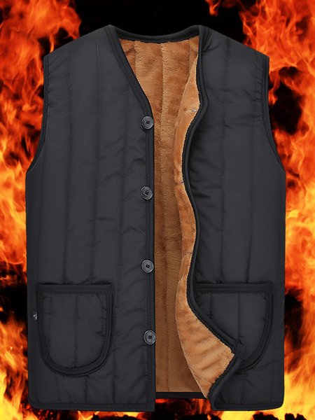 

Men's Casual Plus Velvet Cold And Warm Vest, Black, Outerwear