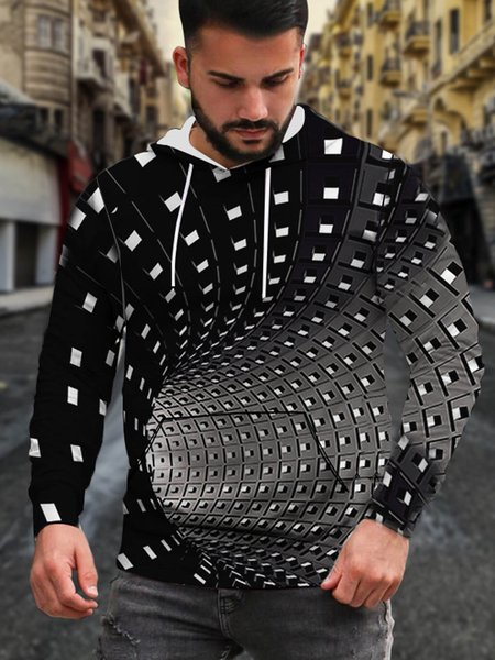 

Men's 3D Printed Long-sleeved Hooded Sweatshirt, Black, Hoodies