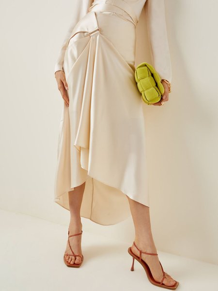 

Regular Fit A Line Plain Elegant Skirts, Beige, Maxi Skirts