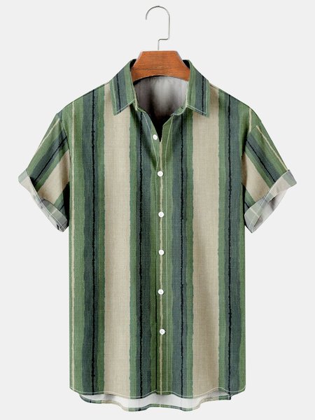 

Holiday Casual Art Elements Colorful Stripes And Geometric Patterns Hawaiian Print Shirt Top, Green, Shirts ＆ Blouse
