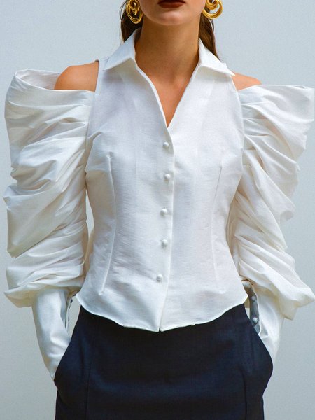 

Elegant Shirt Collar White Work Shirt, Blouses and Shirts