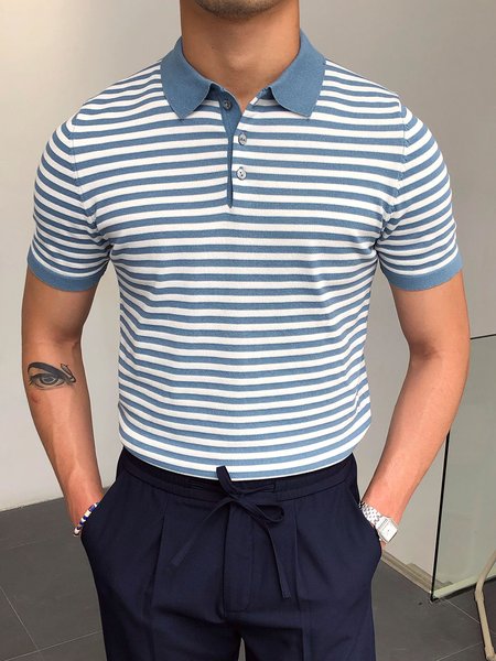 

Men's Striped Yarn Casual POLO Shirt, As picture, Men's t-shirts
