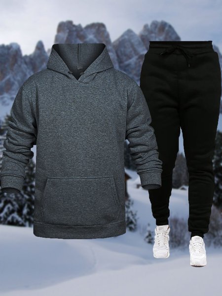 

Men's Casual Hooded Sweater Two-piece Suit, Deep gray, Two-pieces