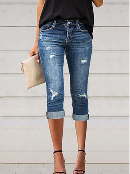 

Casual Solid Skinny Vintage Pants, Blue, Jeans