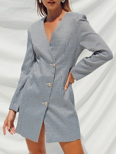 

Regular Fit Simple V-neck Short Dress, Gray, Mini Dresses