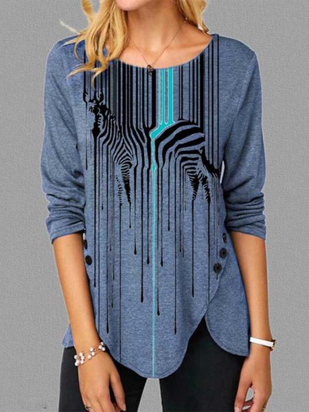

Regular Fit Crew Neck Asymmetric Shirts & Tops, Blue, Tops