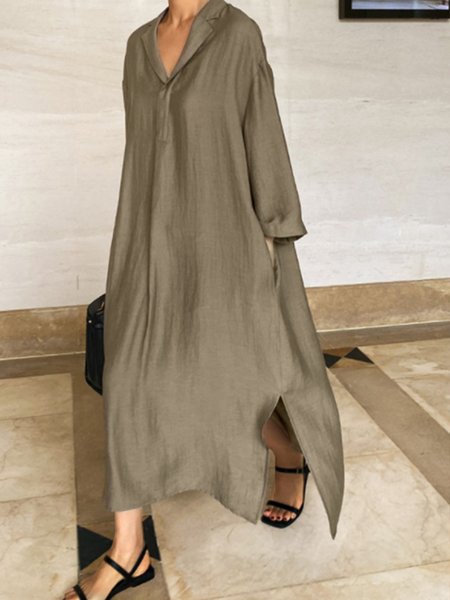 

Casual Three Quarter Lapel Solid Dress, Taupe, Maxi Dresses