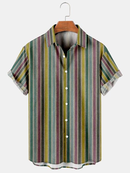 

Vacation Leisure Geometric Elements striped Pattern Hawaiian Style Printed Shirt Top, As picture, Men's Floral shirt