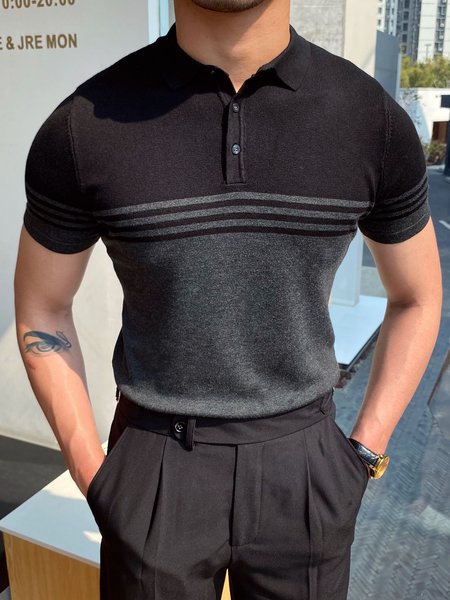 

Men's Contrast Yarn Casual Polo Shirt, As picture, Polos