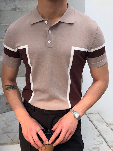 

Men's Striped Yarn Casual Short Sleeve POLO, As picture, Men's t-shirts