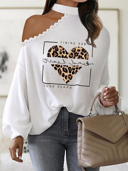 

Leopard Long Sleeve Casual Shirts & Tops, White, Tops