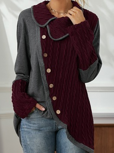 

Casual Plain Regular Fit Shirts & Tops, Wine red, Long sleeve tops