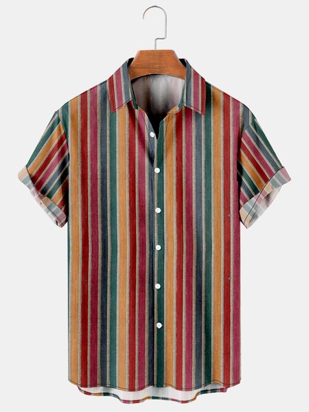 

Vacation Leisure Geometric Elements striped Pattern Hawaiian Style Printed Shirt Top, As picture, Men's Floral shirt