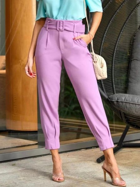 

Elegant Regular fit Solid Work Pants, Purple, Cropped Pants