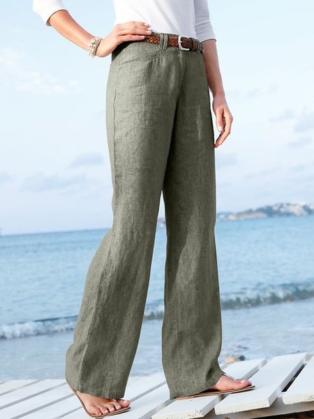 

Casual Pocket Solid Loosen Pants, Green, Pants