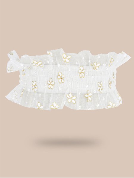 

Lace Embroidered Floral Elastic Belt, White, Belts