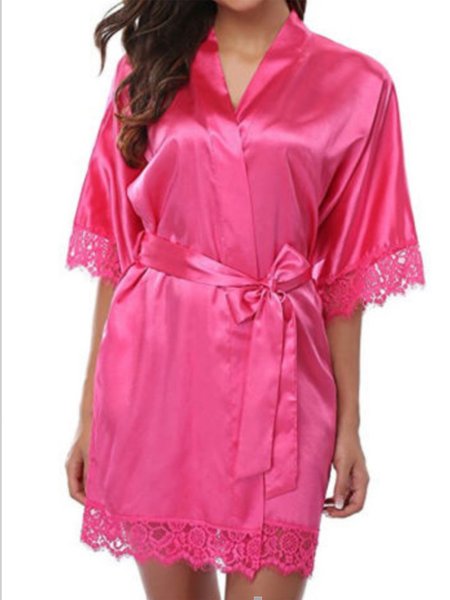 

Lace-trimmed Mid-sleeve Nightgown Plus Size, Rose red, Loungewear & Sleepwear